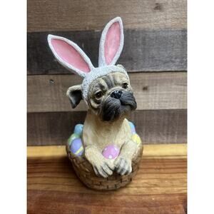 Easter Bunny Pug French Bulldog In Easter Basket 10” Tall